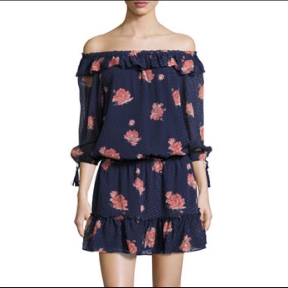 Joie Blue silk floral off shoulder dress Size: Medium